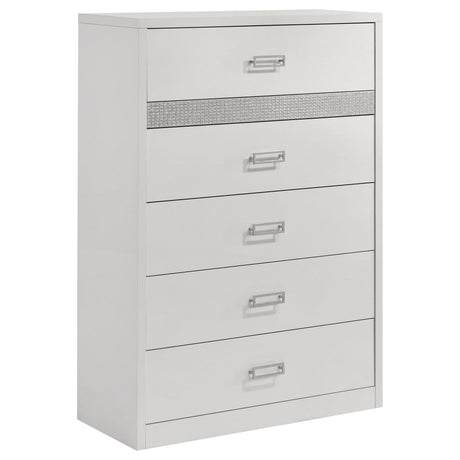 Viana 5-Drawer Chest of Drawers with Chrome Pulls White High Gloss from Decor Furniture