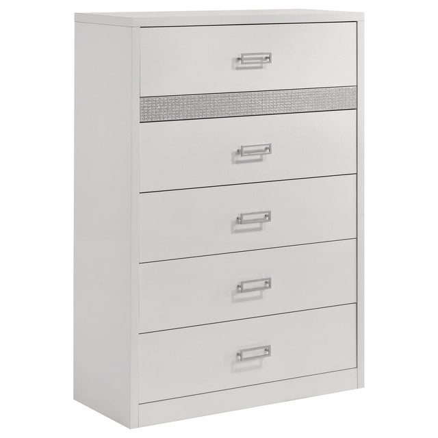 Viana 5-Drawer Chest of Drawers with Chrome Pulls White High Gloss from Decor Furniture