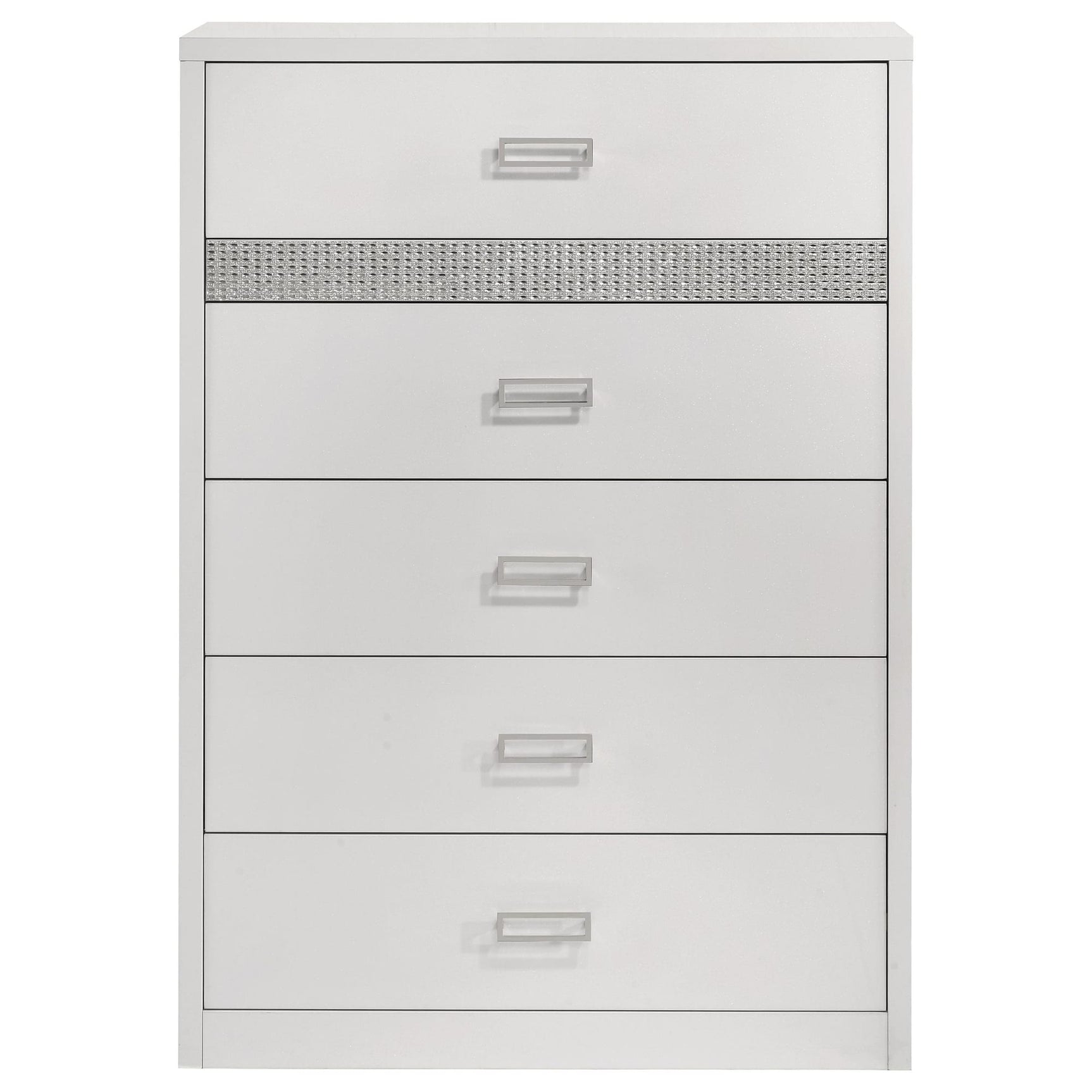 Viana 5-Drawer Chest of Drawers with Chrome Pulls White High Gloss view 3