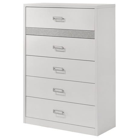 Viana 5-Drawer Chest of Drawers with Chrome Pulls White High Gloss view 4