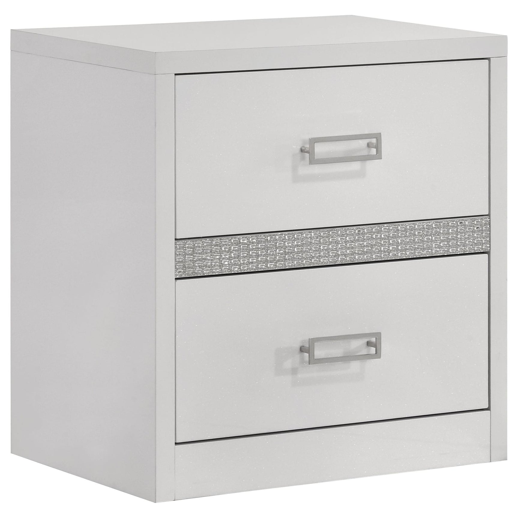 Viana Contemporary 2-Drawer Nightstand with Chrome Pulls White High Gloss from Decor Furniture