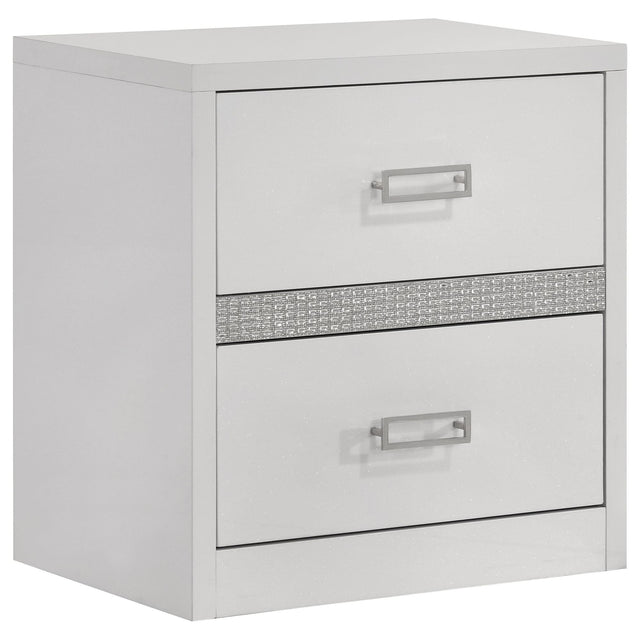 Viana Contemporary 2-Drawer Nightstand with Chrome Pulls White High Gloss from Decor Furniture