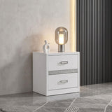 Viana Contemporary 2-Drawer Nightstand with Chrome Pulls White High Gloss view 2