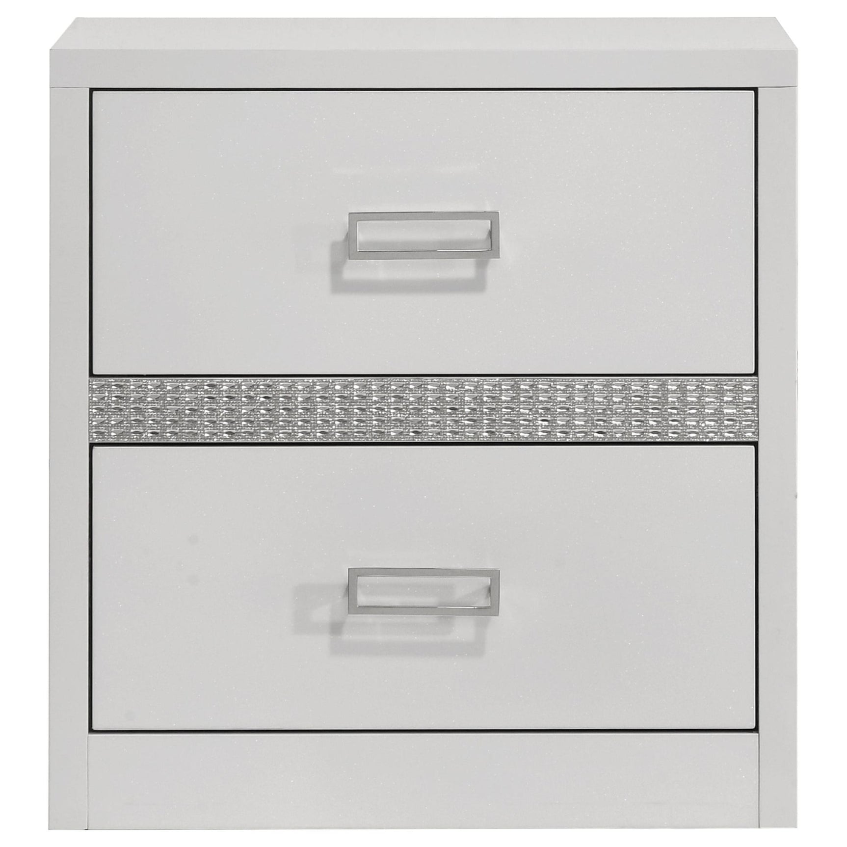 Viana Contemporary 2-Drawer Nightstand with Chrome Pulls White High Gloss view 3