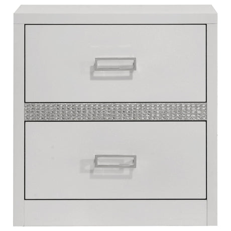 Viana Contemporary 2-Drawer Nightstand with Chrome Pulls White High Gloss view 3