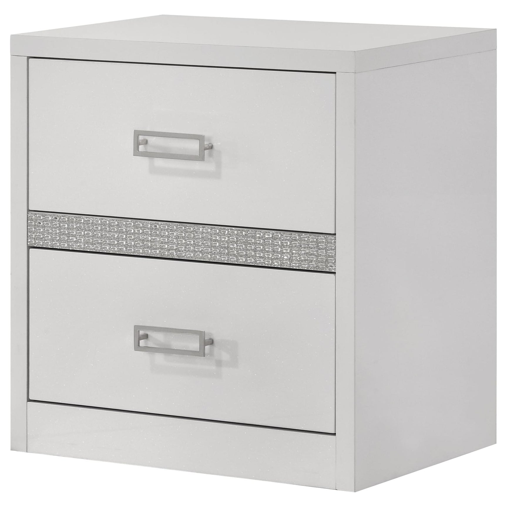 Viana Contemporary 2-Drawer Nightstand with Chrome Pulls White High Gloss view 4