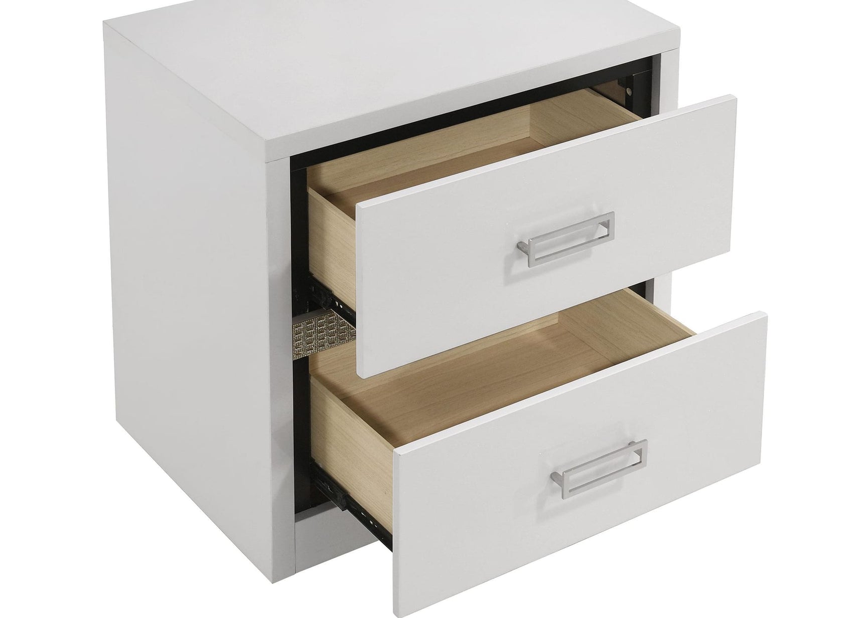 Viana Contemporary 2-Drawer Nightstand with Chrome Pulls White High Gloss view 10