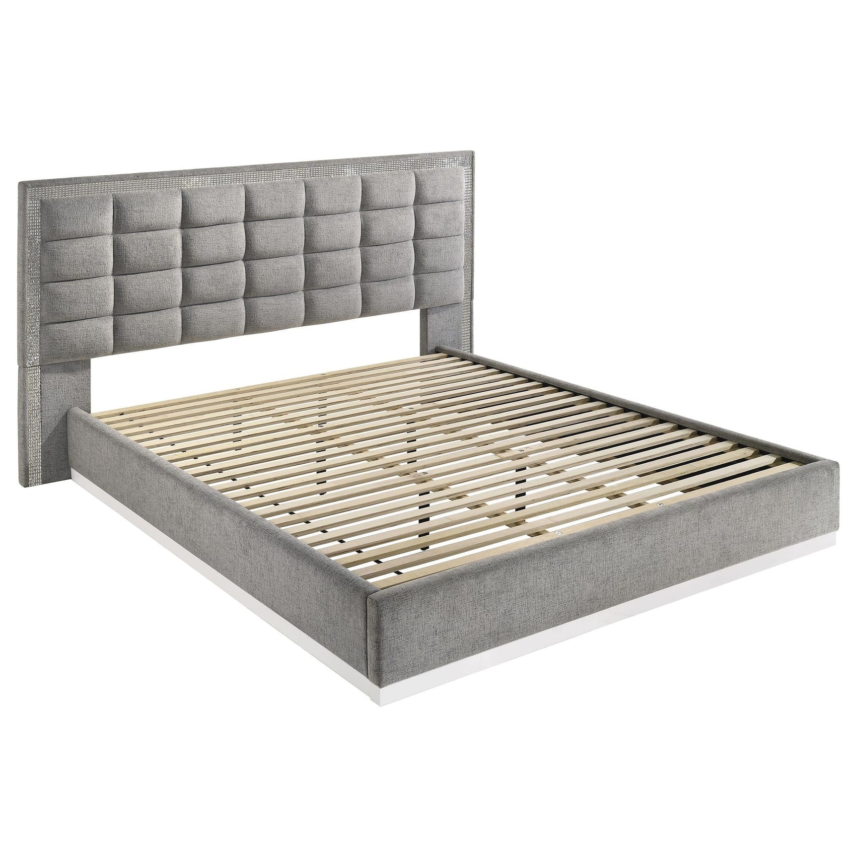 Viana Eastern King Chenille Platform Bed Grey and White High Gloss from Decor Furniture