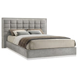 Viana Eastern King Chenille Platform Bed Grey and White High Gloss view 3