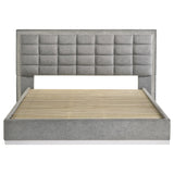 Viana Eastern King Chenille Platform Bed Grey and White High Gloss view 4