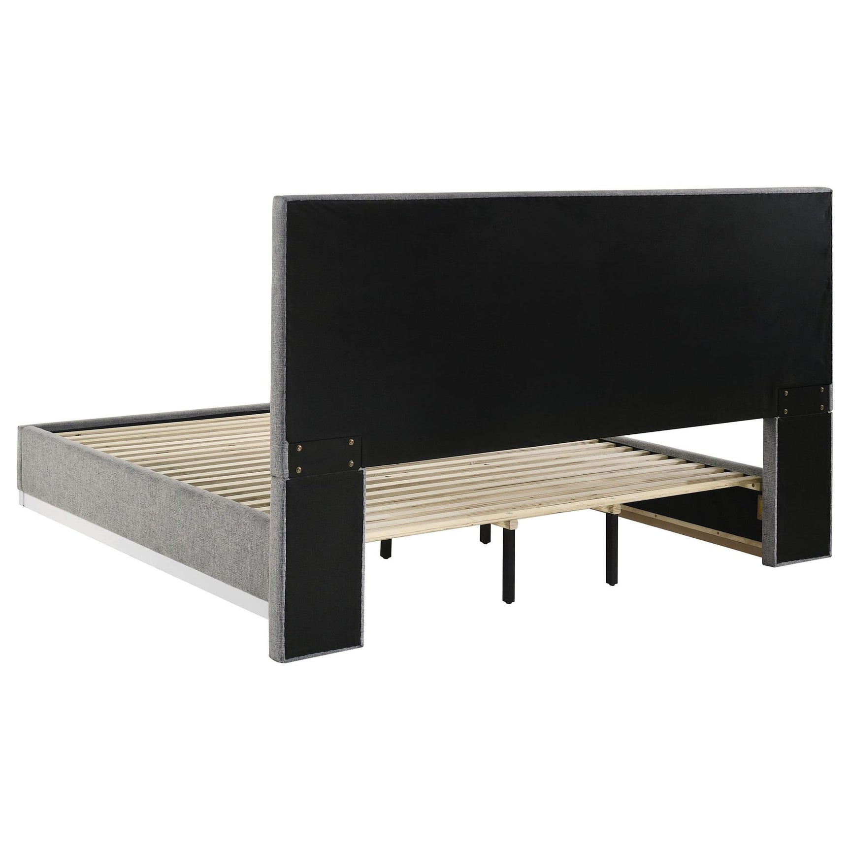 Viana Eastern King Chenille Platform Bed Grey and White High Gloss view 5