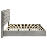 Viana Eastern King Chenille Platform Bed Grey and White High Gloss view 6