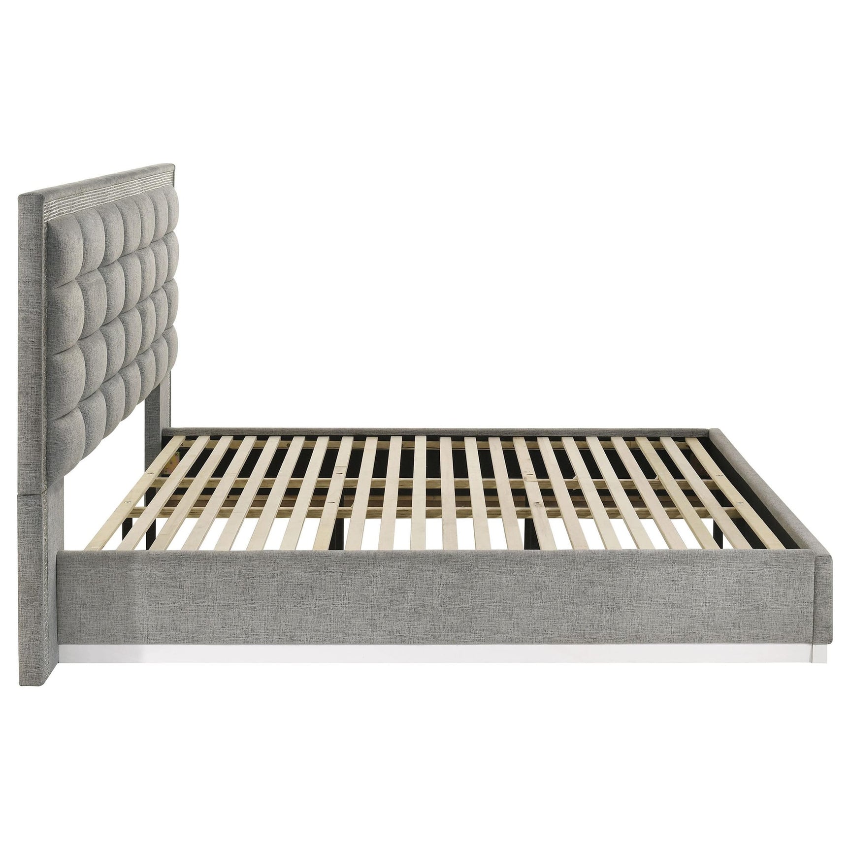 Viana Eastern King Chenille Platform Bed Grey and White High Gloss view 6