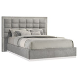 Viana Queen Chenille Platform Bed Grey and White High Gloss view 3