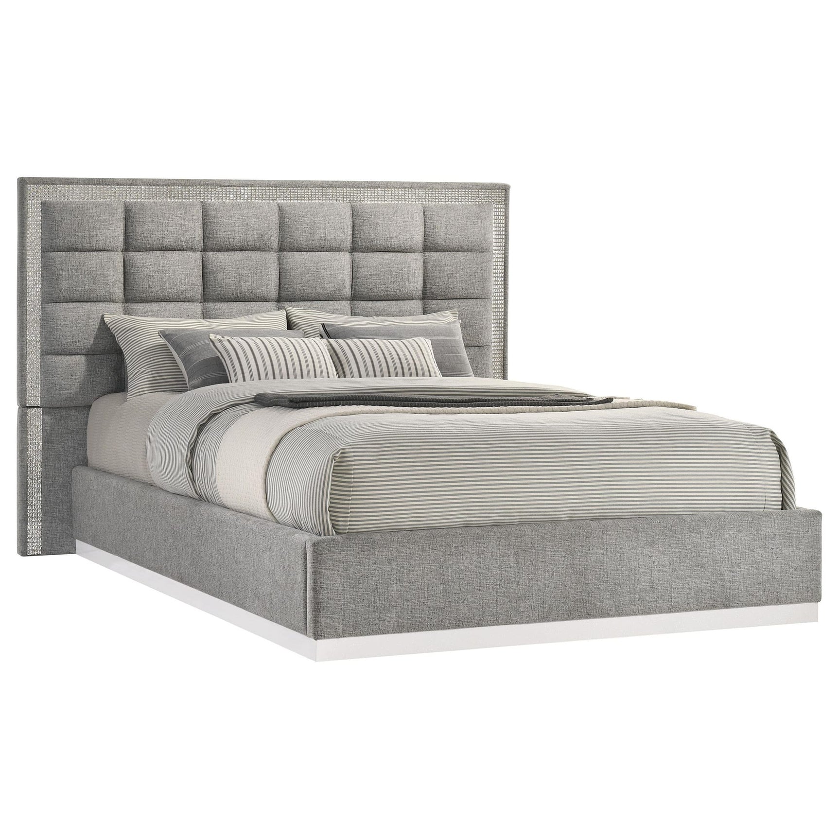 Viana Queen Chenille Platform Bed Grey and White High Gloss view 3