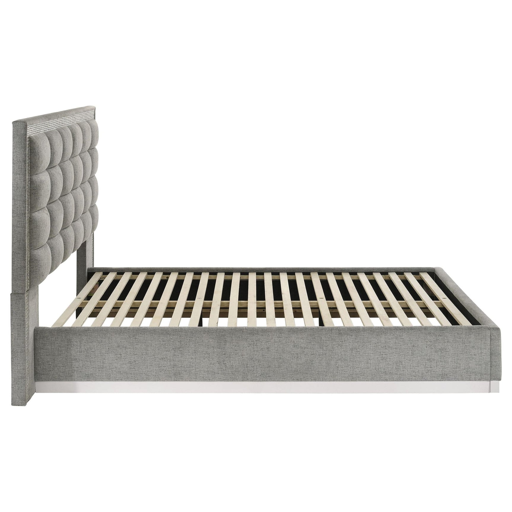 Viana Queen Chenille Platform Bed Grey and White High Gloss view 6