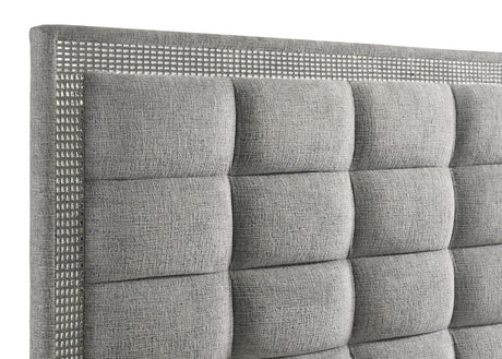 Viana Queen Chenille Platform Bed Grey and White High Gloss view 7