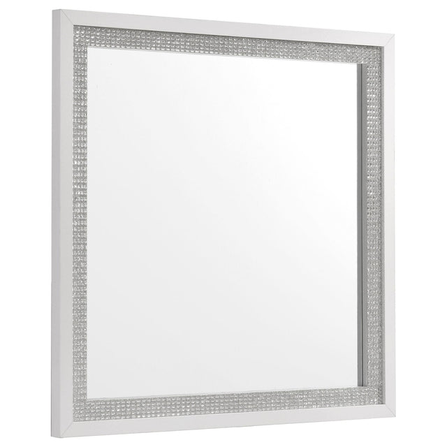 Viana Square Beveled Dresser Mirror with Faceted Trim White High Gloss from Decor Furniture