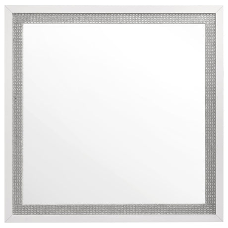 Viana Square Beveled Dresser Mirror with Faceted Trim White High Gloss view 3