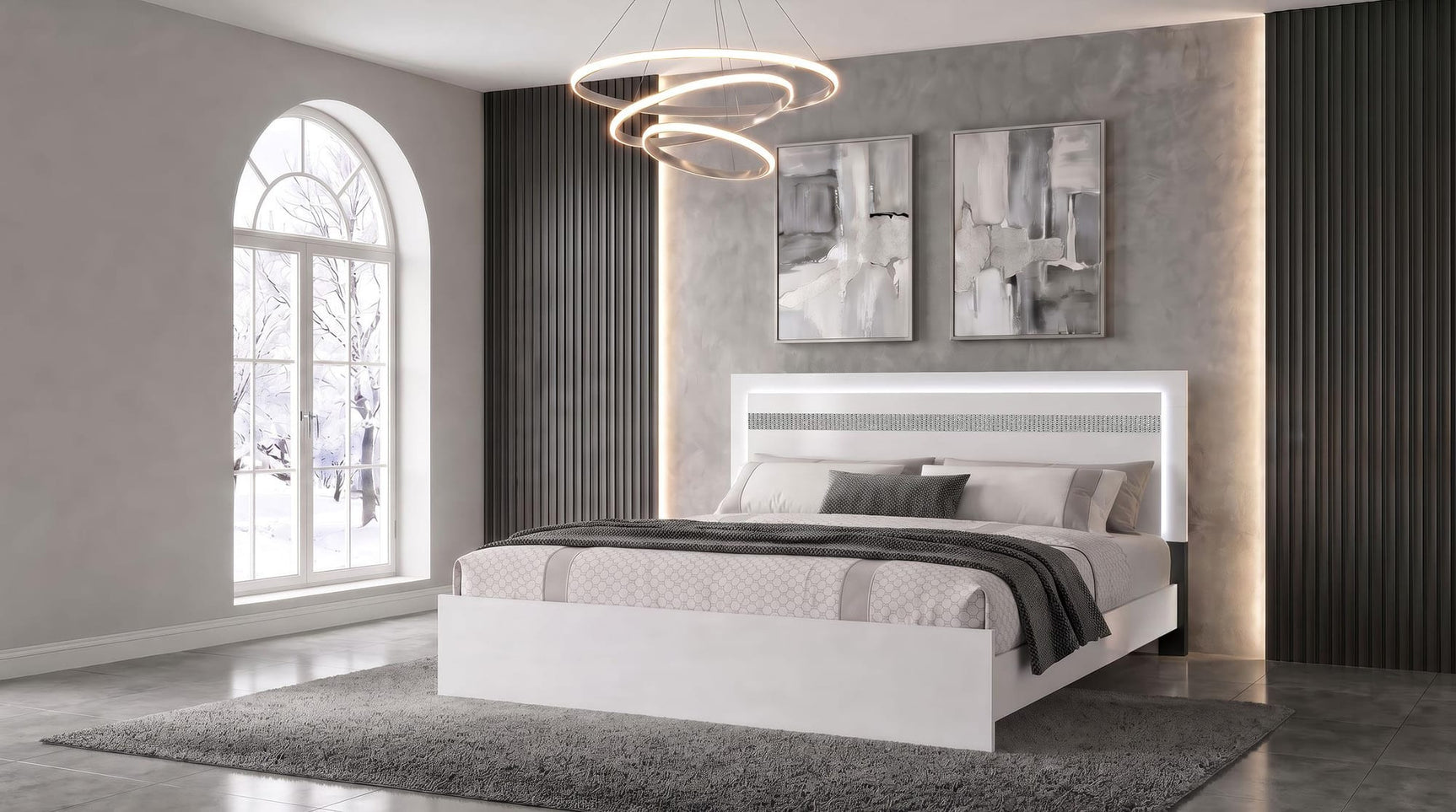 Viana Touch-Control LED Eastern King Platform Bed White High Gloss view 2