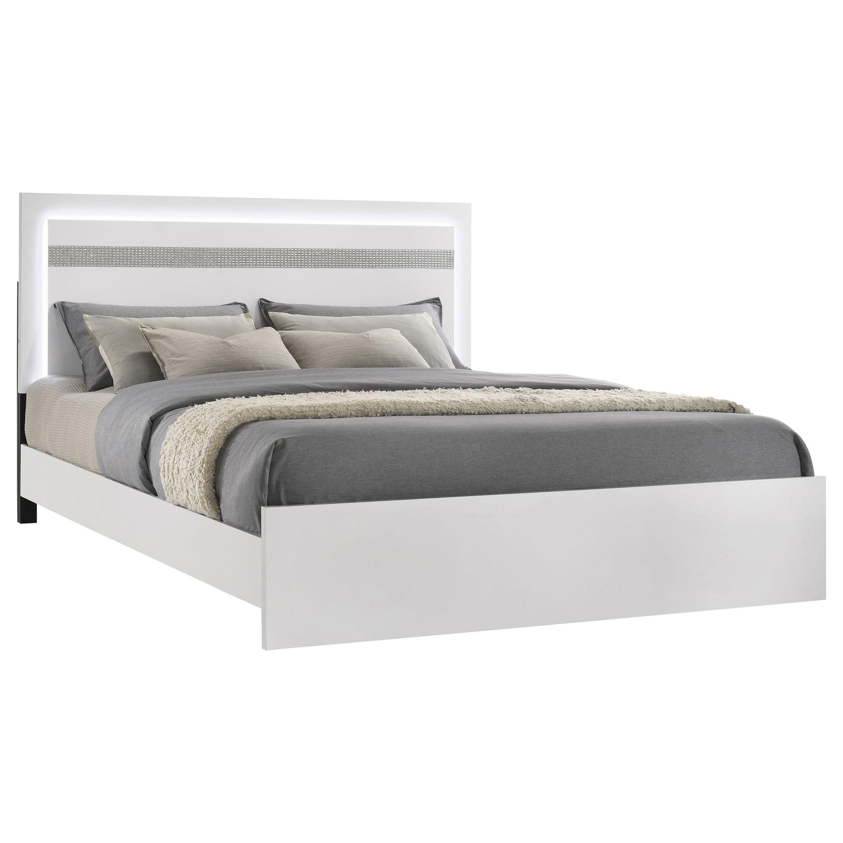 Viana Touch-Control LED Eastern King Platform Bed White High Gloss view 3