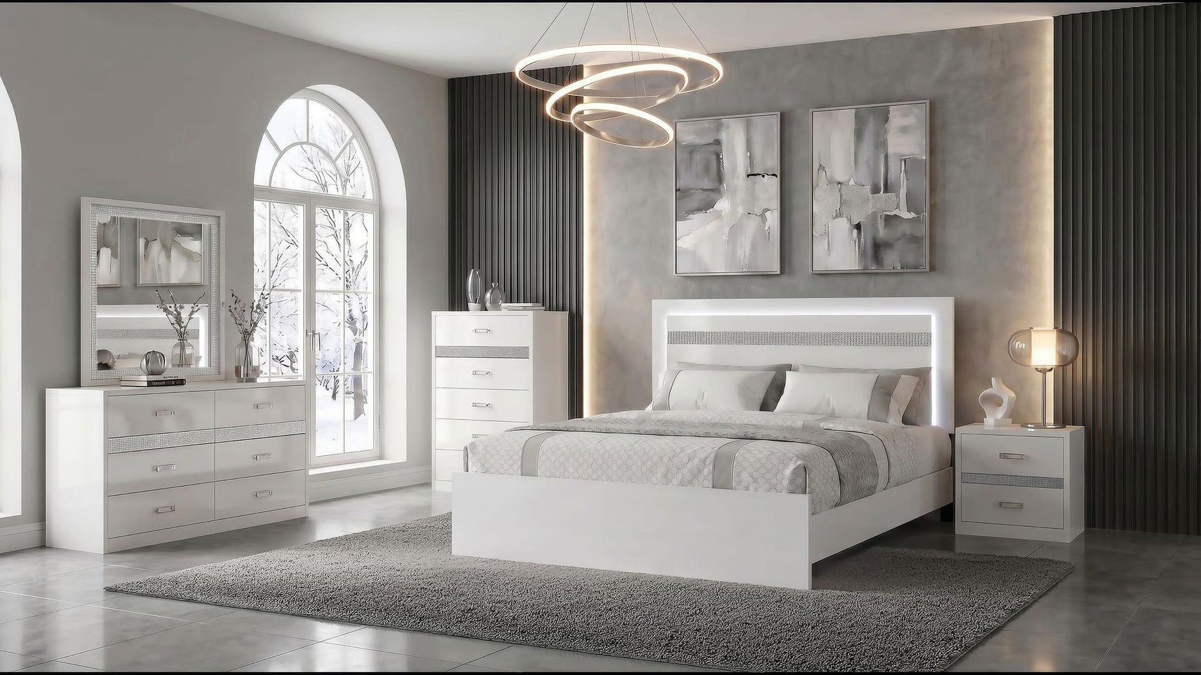 Viana Touch-Control LED Eastern King Platform Bed White High Gloss view 9
