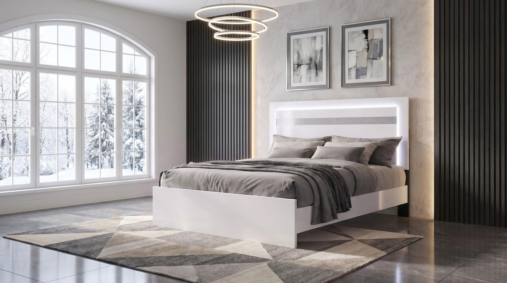 Viana Touch-Control LED Queen Platform Bed White High Gloss view 2