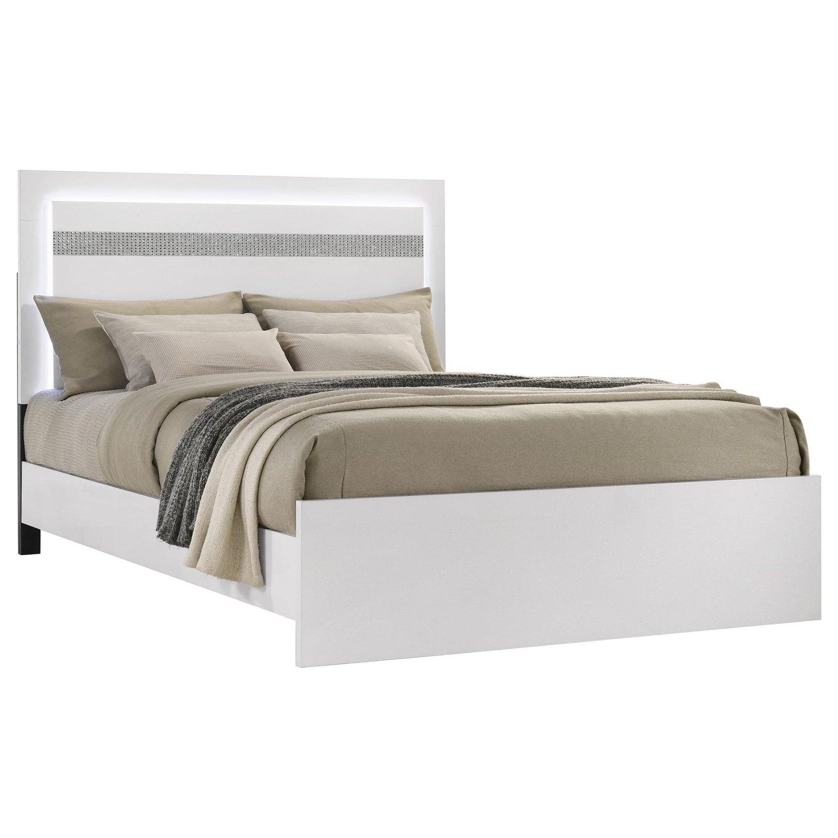 Viana Touch-Control LED Queen Platform Bed White High Gloss view 3