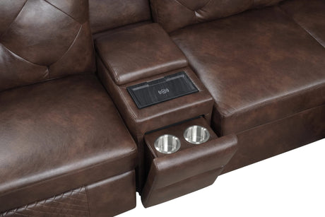 Winston Brown Power Reclining Sectional w Pull-Out Bed view 3