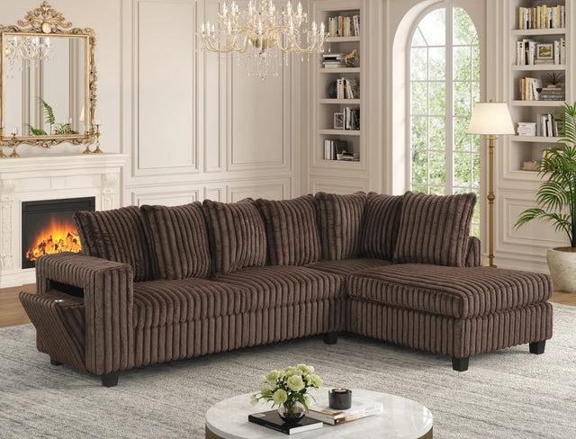 Yaers Brown Velvet Reversible Sectional from Decor Furniture