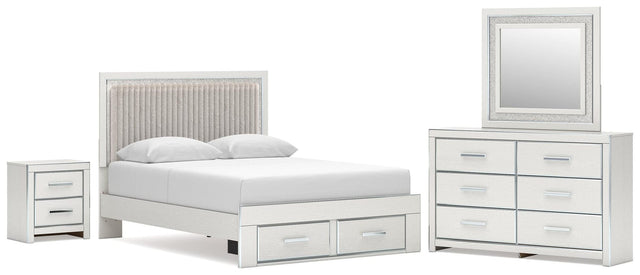 Zuraleus White Upholstered Panel Platform Storage Bedroom Set from Decor Furniture