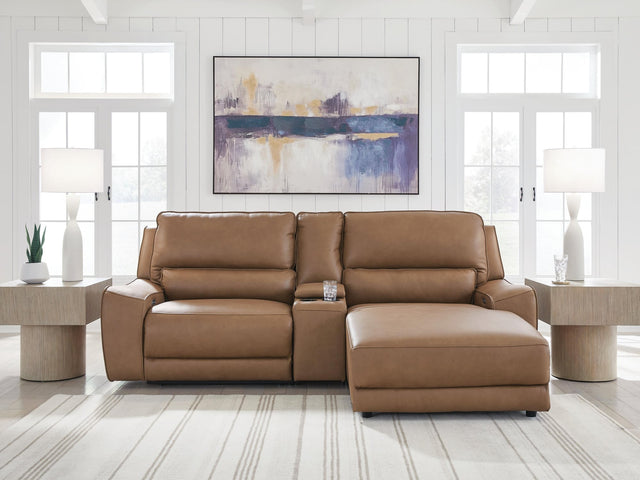 DeepWakes Caramel Leather 3-Piece Power Reclining Sectional with Chaise - image 1