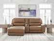 DeepWakes Caramel Leather 3-Piece Power Reclining Sectional with Chaise view 2