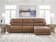 DeepWakes Caramel Leather 3-Piece Reclining Sofa Chaise - image 1