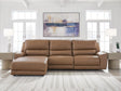 DeepWakes Caramel Leather 3-Piece Reclining Sofa Chaise view 2