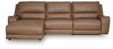 DeepWakes Caramel Leather 3-Piece Reclining Sofa Chaise view 3
