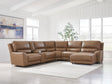 DeepWakes Caramel Leather 6-Piece Power Reclining Sectional with Chaise - image 1
