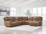 DeepWakes Caramel Leather 6-Piece Power Reclining Sectional with Chaise - image 1