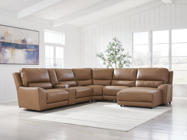 DeepWakes Caramel Leather 6-Piece Power Reclining Sectional with Chaise - image 1