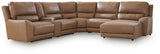 DeepWakes Caramel Leather 6-Piece Power Reclining Sectional with Chaise - image 2