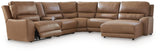 DeepWakes Caramel Leather 6-Piece Power Reclining Sectional with Chaise - image 3