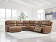 DeepWakes Caramel Leather 6-Piece Power Reclining Sectional with Chaise view 2
