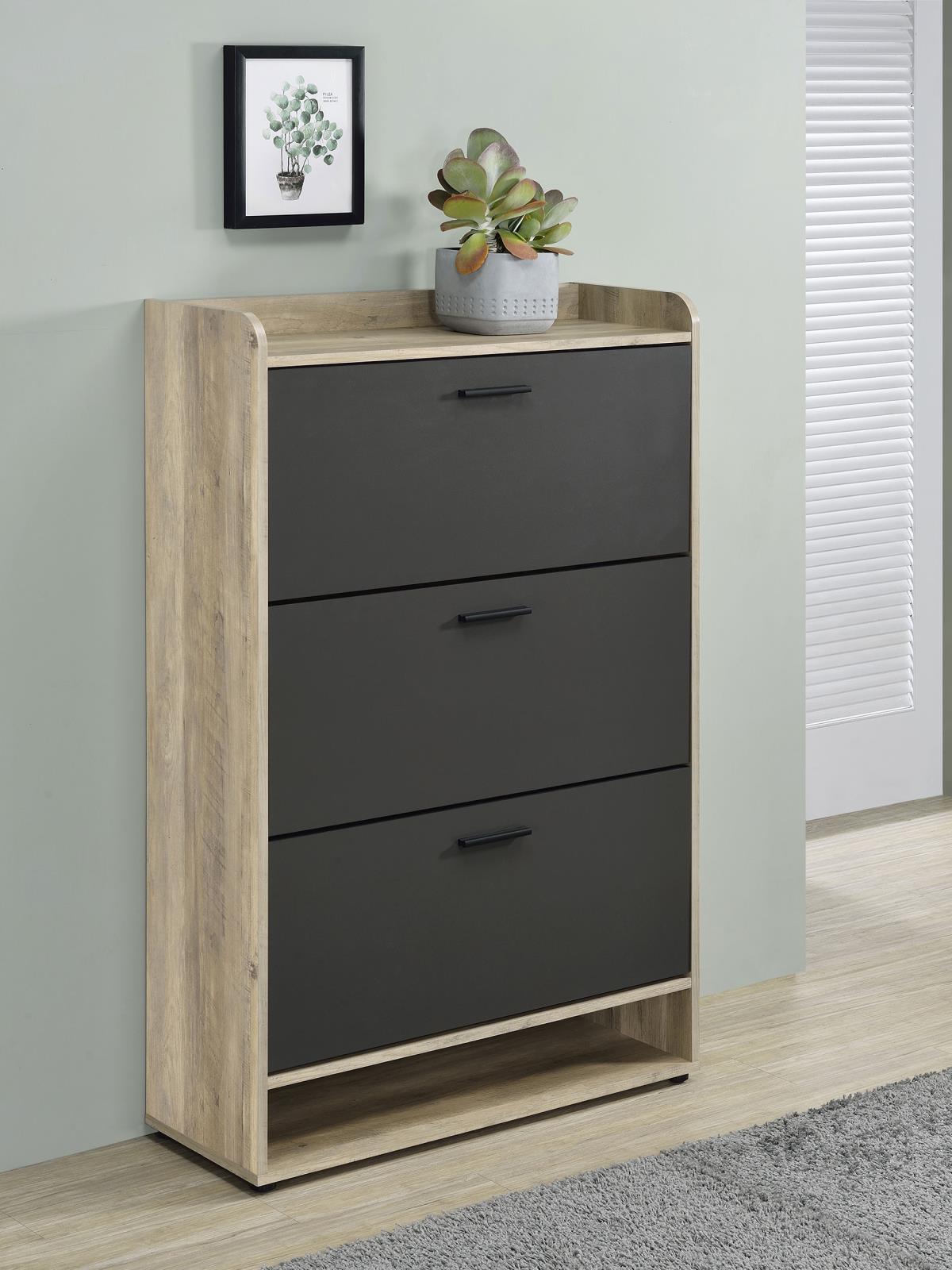 Denia 3-tier shoe storage cabinet antique pine and grey top storage surface