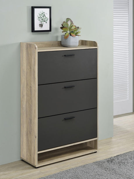Denia 3-tier shoe storage cabinet antique pine and grey top storage surface