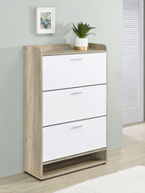 Denia shoe cabinet open shelves displaying various shoes