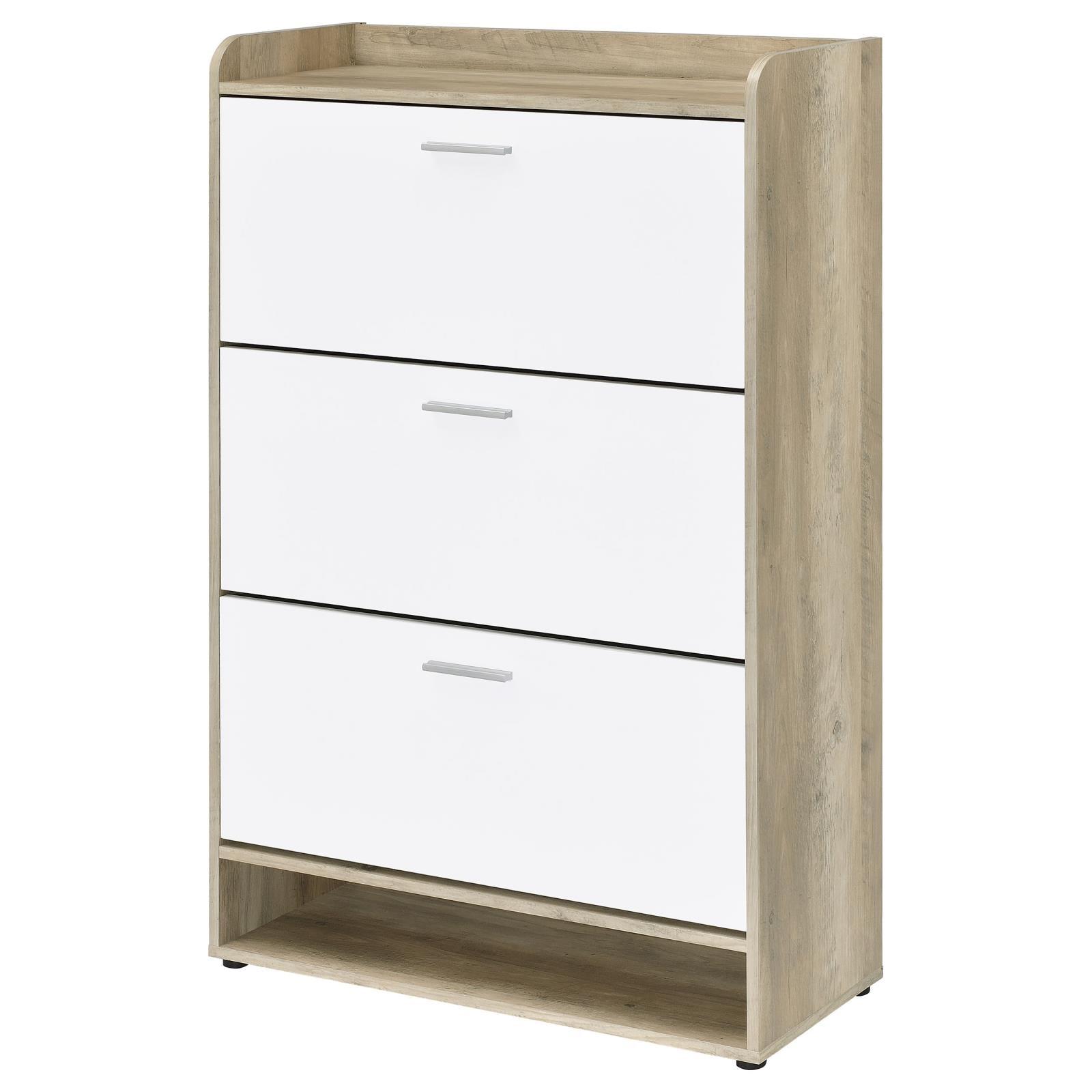 Opened compartment of Denia shoe cabinet revealing storage space