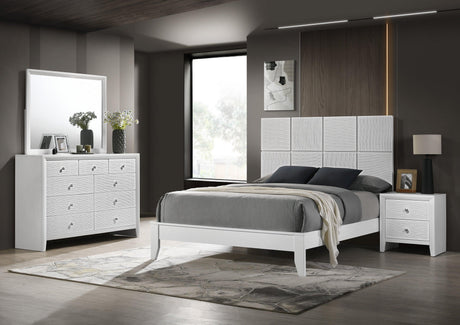 Denker Evan White Paneled Bedroom Set king bed side angle