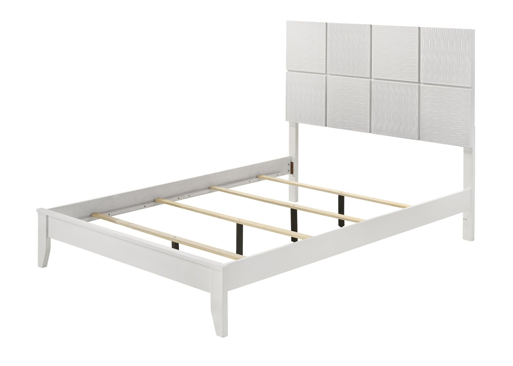 Denker Evan White Paneled Bedroom Set king bed angled detail