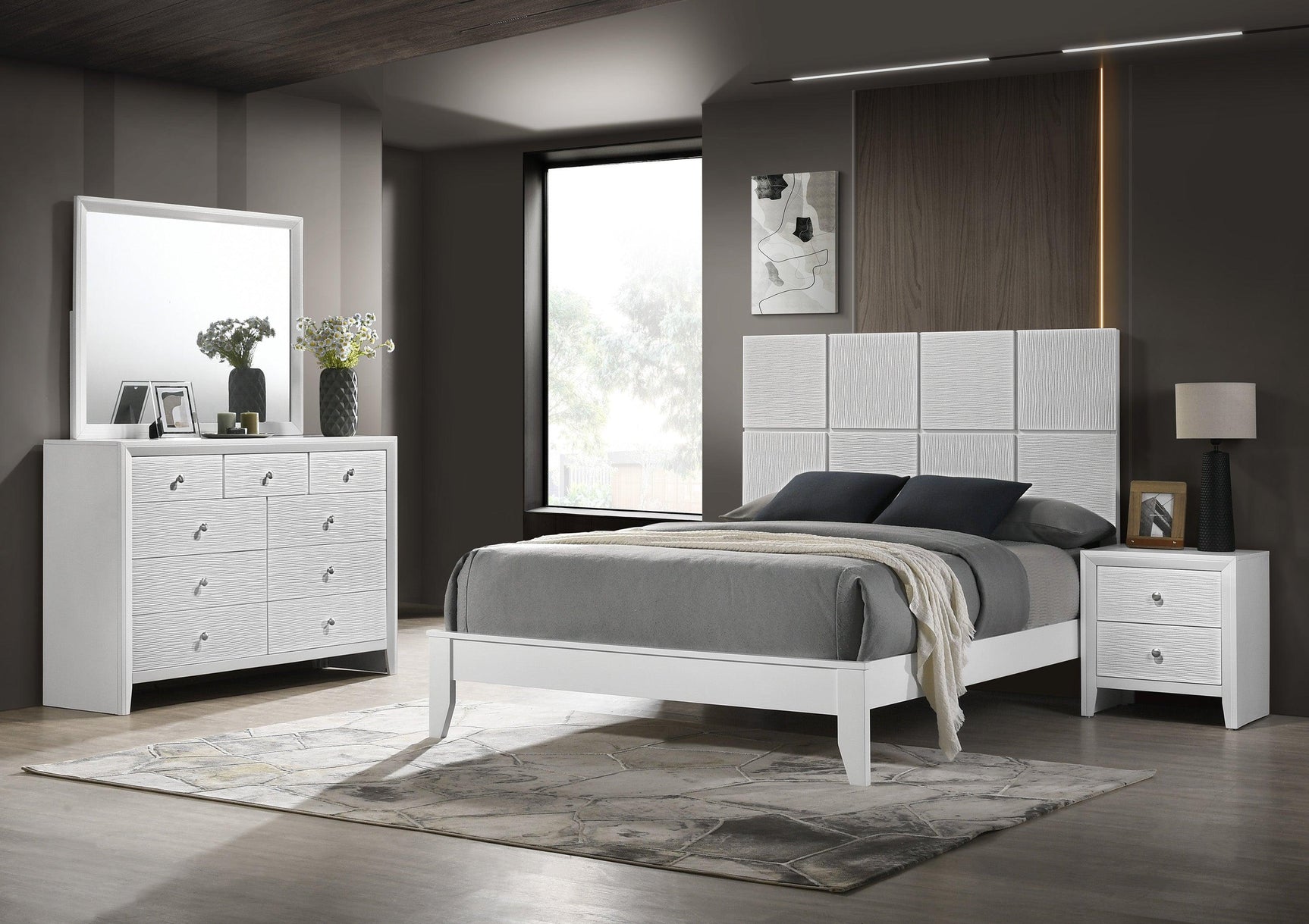 Denker Evan White Full Bed corner angle