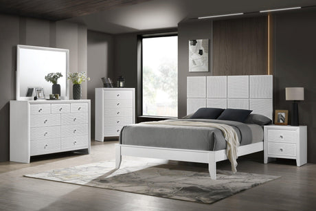 Denker Evan White Solid Wood King Bed closeup headboard detail